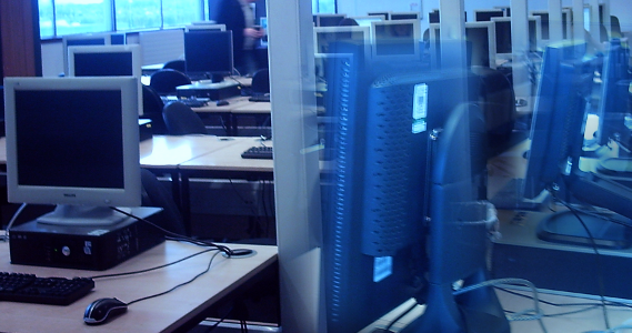 A blurry composite photo of some computers